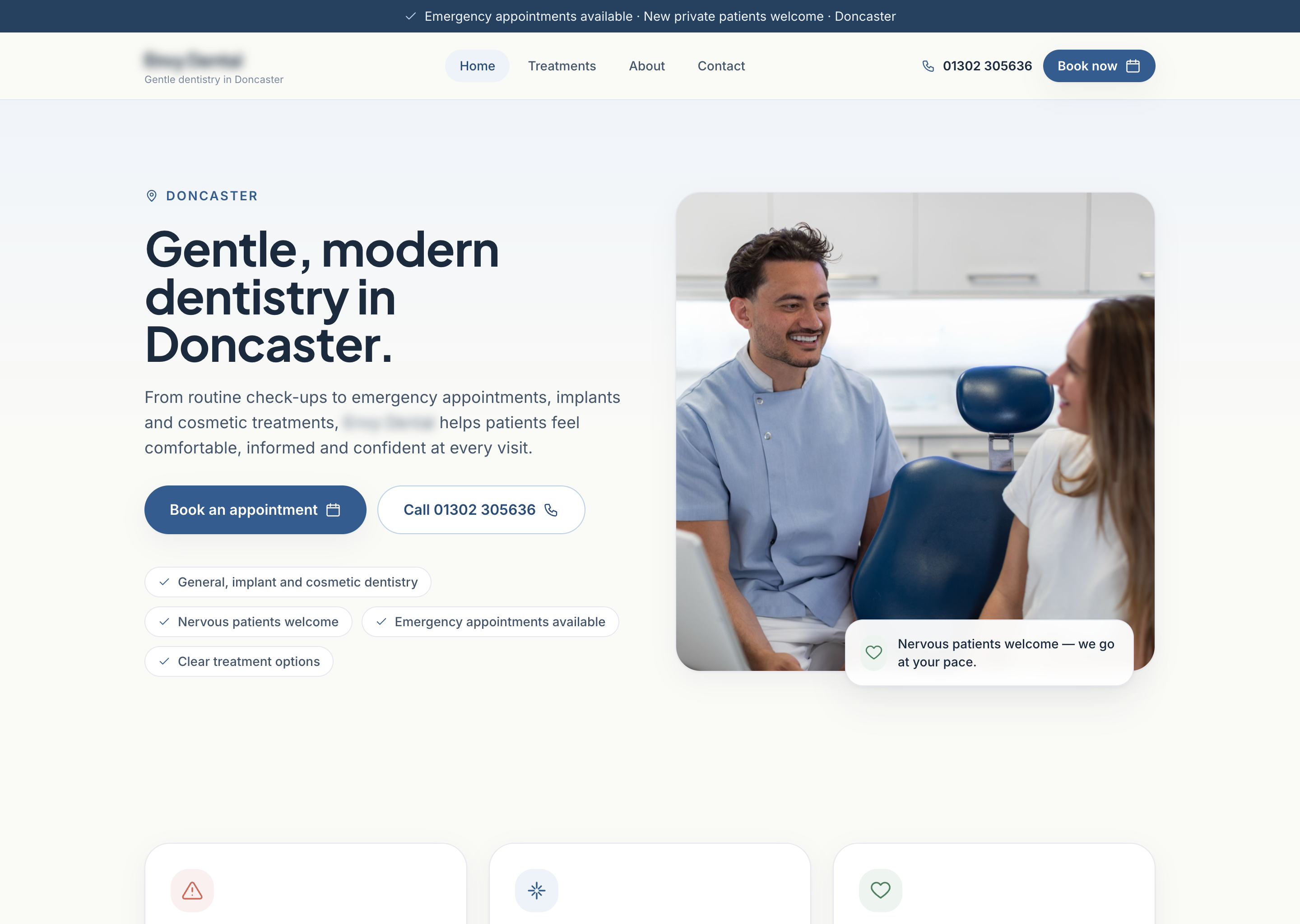 Redesigned dental website homepage — calm, modern layout