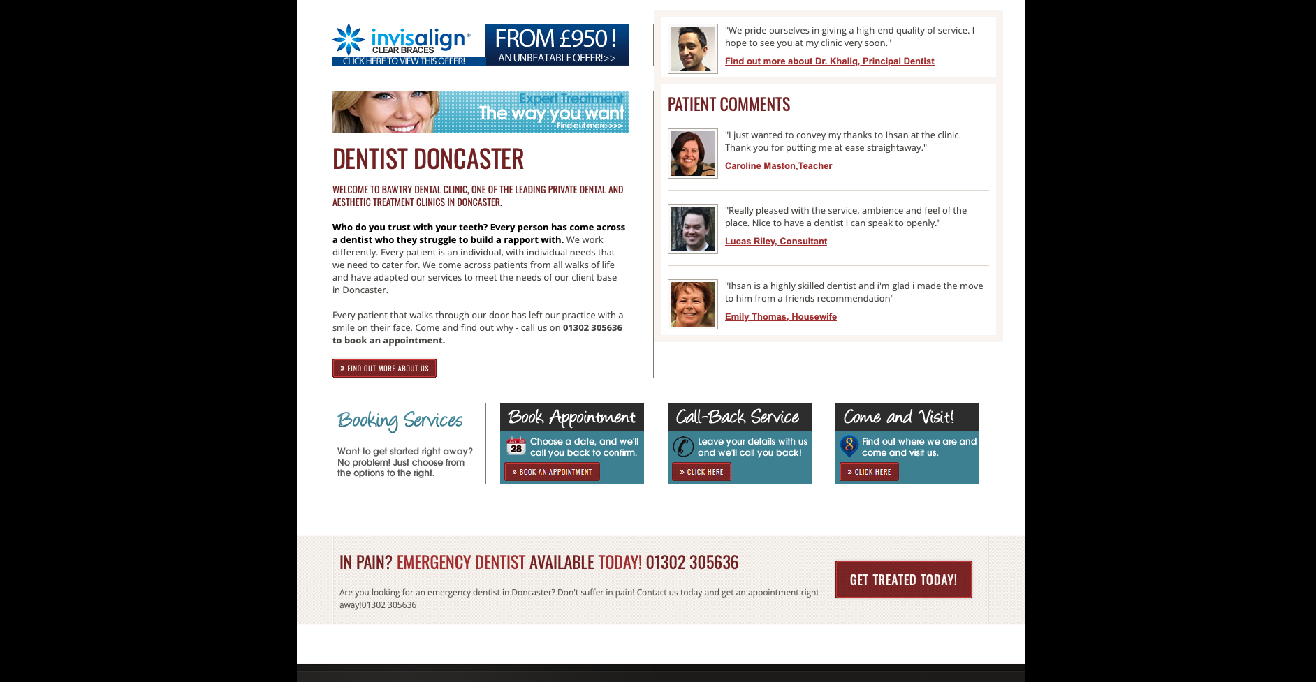 Original dental website homepage — busy, dated layout